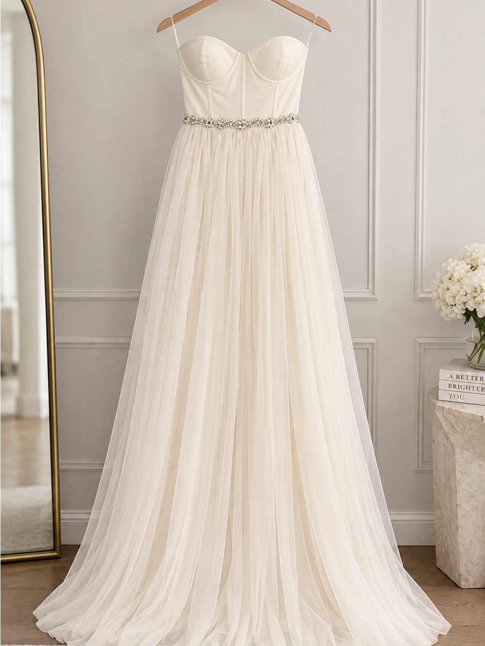Custom At the Alter maxi corset strapless dress in Cream Size 4
